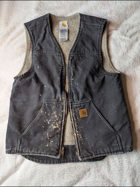 Carhartt Vintage Black Canvas Sherpa-Lined Work Vest 2003